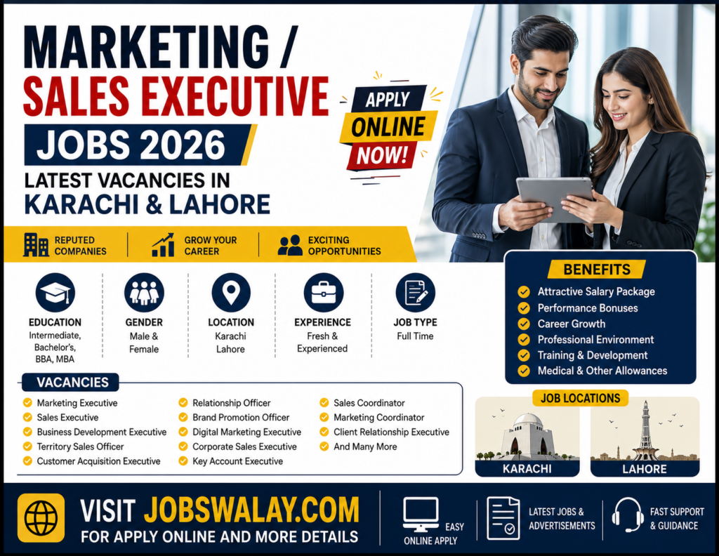 Marketing / Sales Executive Jobs 2026 – New Opportunities in Karachi and Lahore Online Apply